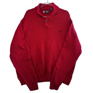 Chaps Red Cotton Mock Neck Henley Sweater 3XL Rib Knit Crest Logo Classic